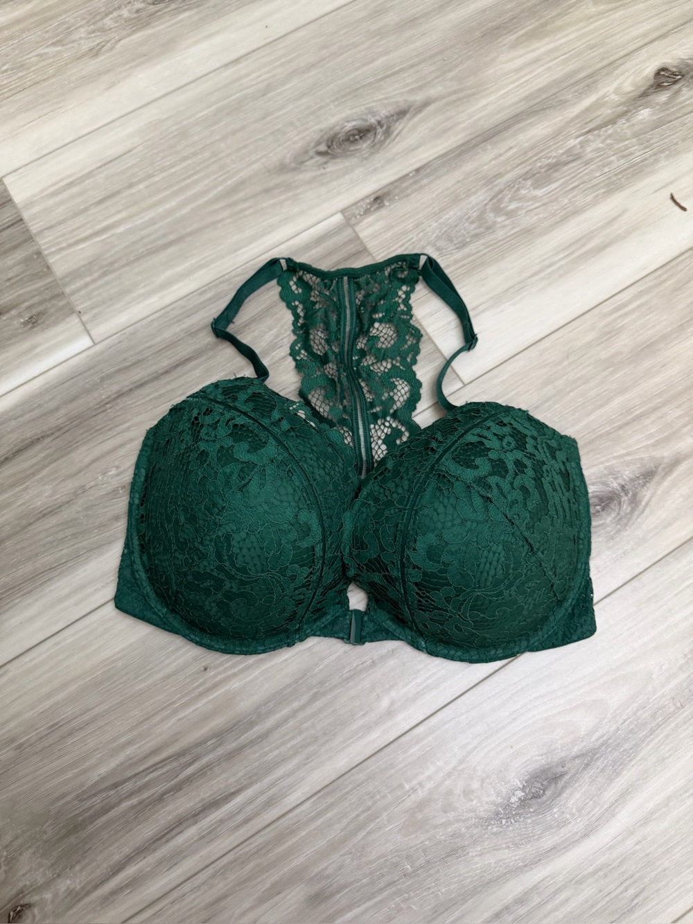 Victoria's Secret Deep Green Lace Racerback Push-Up Bra SZ 34ddd